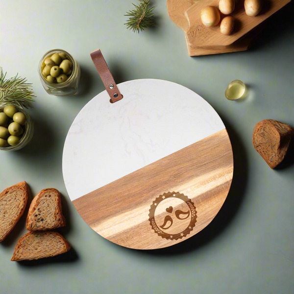 Round Wood & Marble Cutting Board Personalized Round Wood & Marble Cutting Board Personalize Gift Fujifilm Fujifilm Print Life Personalized Photo Gift Made in Canada