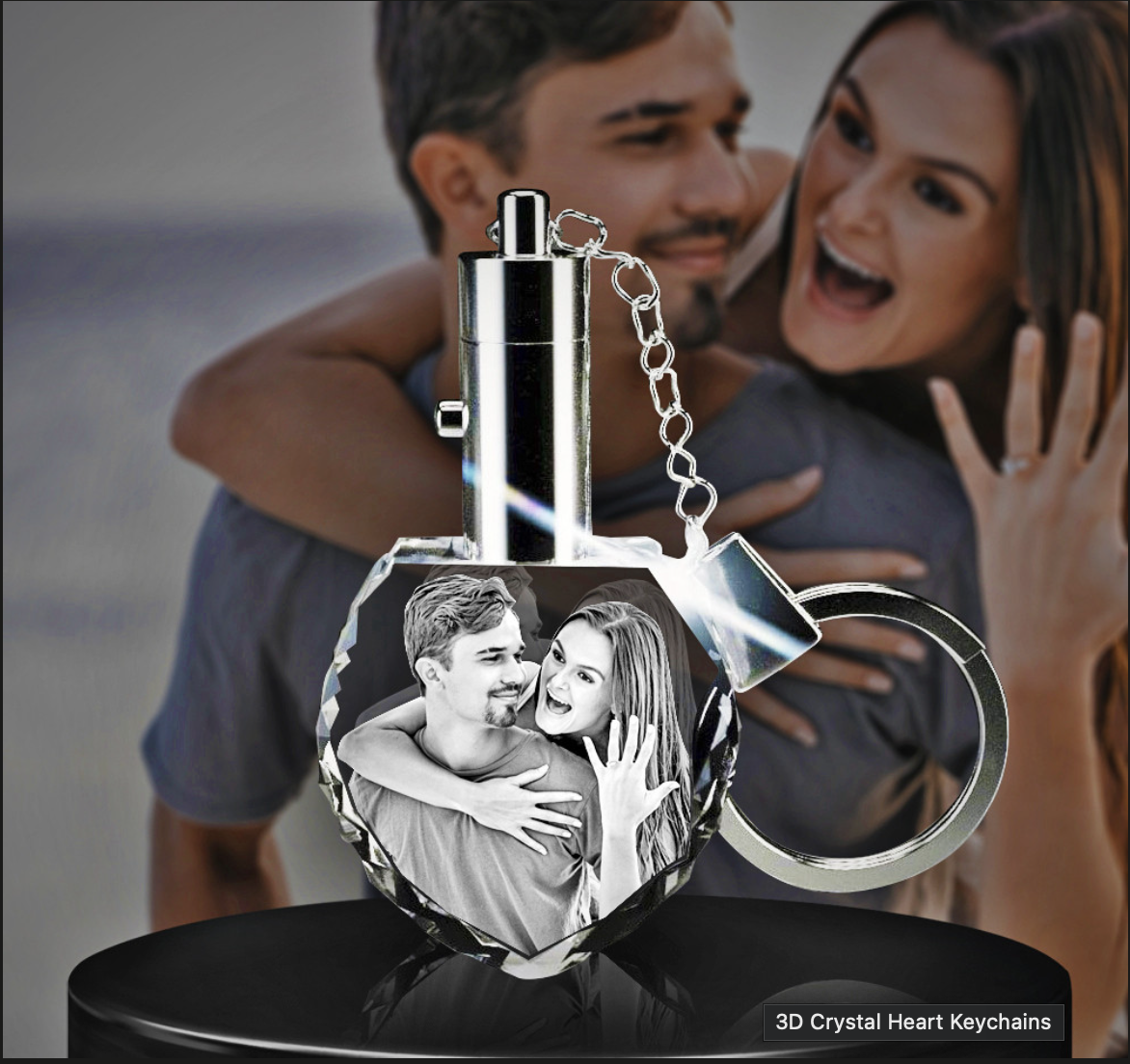 3D Crystal Heart Keychains Fujifilm Print Life, Personalized Photo Gift Made in Canada