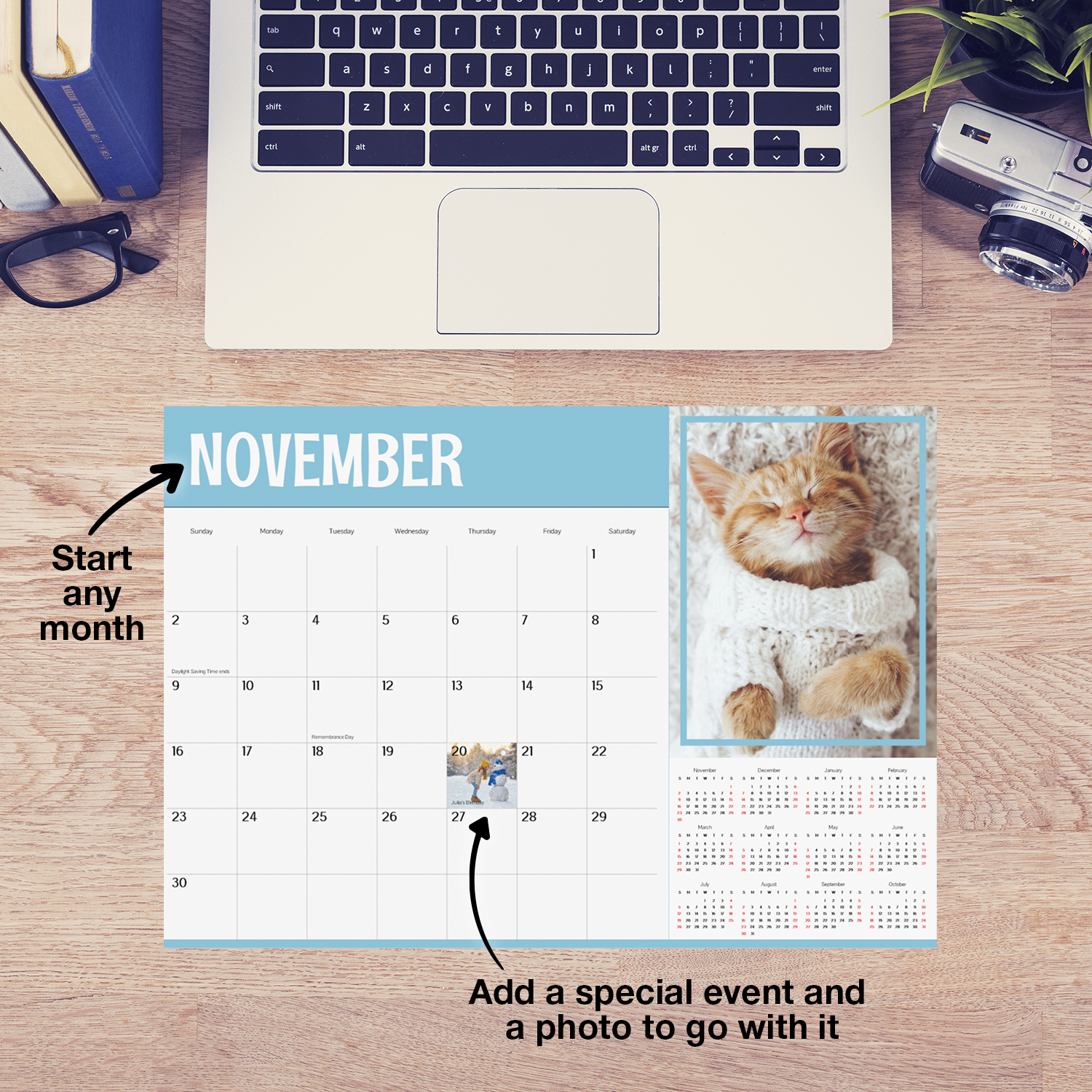 12x17 Layflat Desk Calendar Personalized Desktop Calendar  Fujifilm Print Life Fujifilm Print Life Personalized Photo Gift Made in Canada