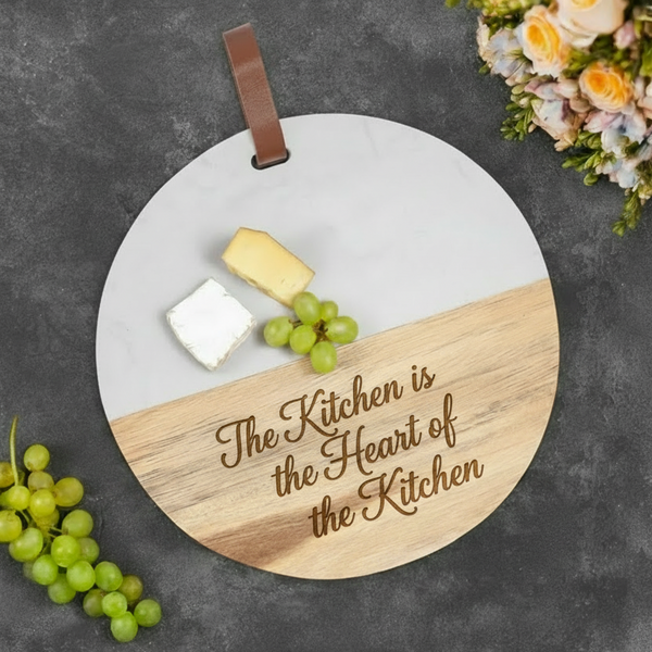 Planche à découper ronde en bois et marbre