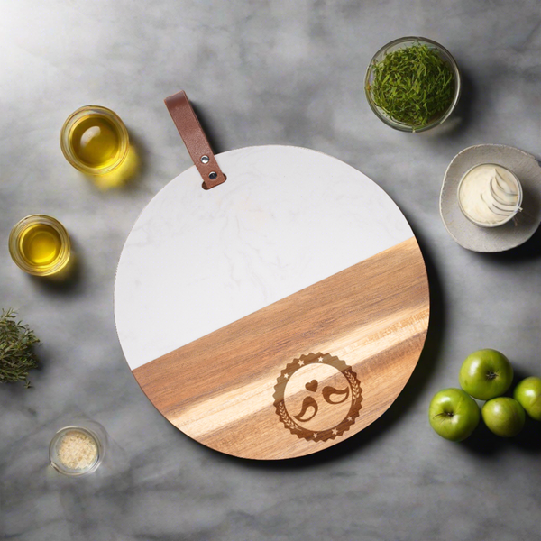 Round Wood & Marble Cutting Board Personalized Round Wood & Marble Cutting Board Personalize Gift Fujifilm Fujifilm Print Life Personalized Photo Gift Made in Canada