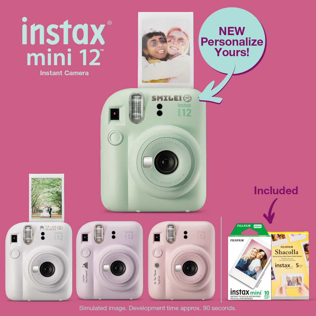 Personalized instax mini 12™ Instant Camera with Instant Film Personalized Fujifilm Instax Mini 12 Camera Bundle  Fujifilm Fujifilm Print Life Personalized Photo Gift Made in Canada