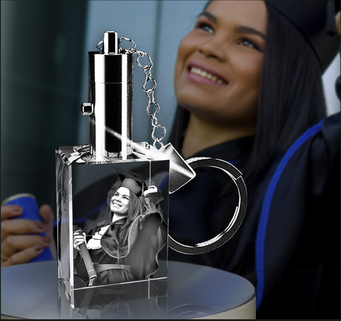 3D Crystal Rectangle Keychains. Personalized Photo Gift Made in Canada