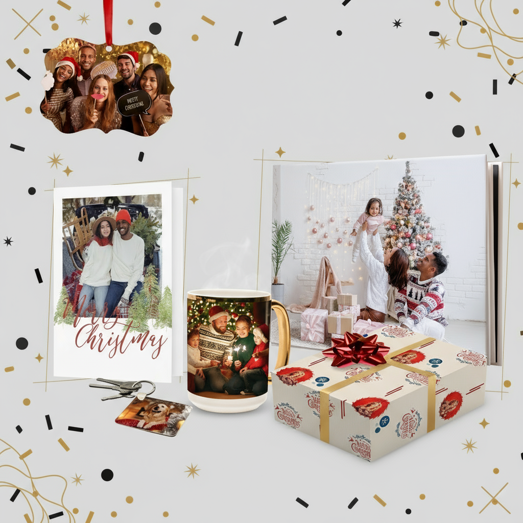 Holiday Collection with Light Grey Background and Confetti
