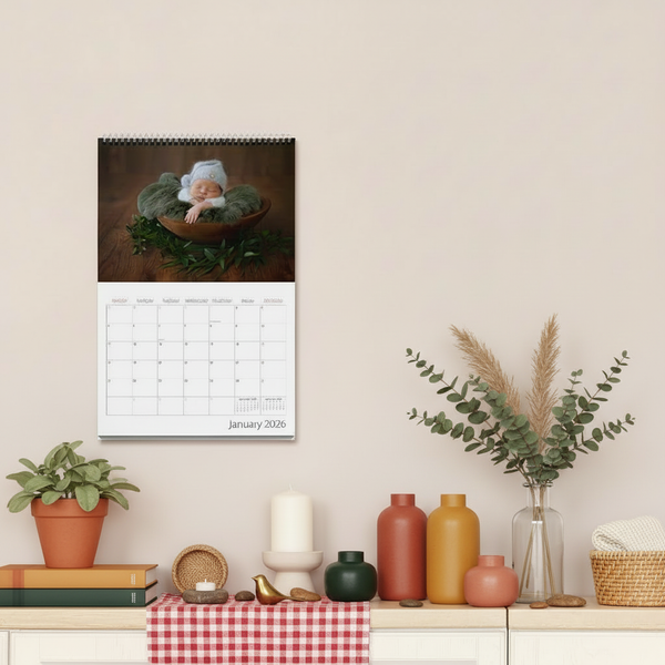 Wall calendar with colorful home decor styling